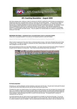 AFL Coaching Newsletter - August 2009