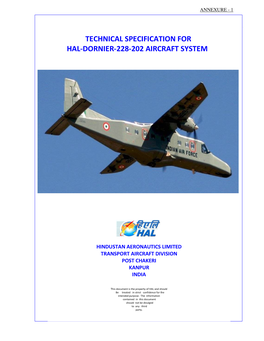 Technical Specification for Hal-Dornier-228-202 Aircraft System