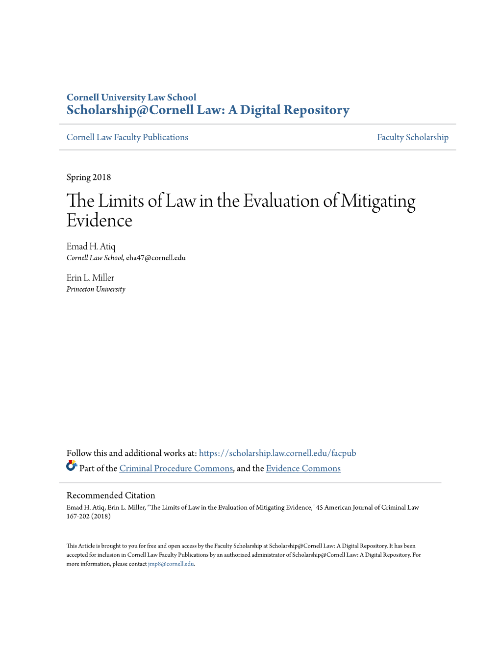 The Limits of Law in the Evaluation of Mitigating Evidence Emad H