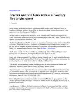 Becerra Wants to Block Release of Woolsey Fire Origin Report