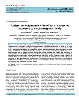 Autism: an Epigenomic Side-Effect of Excessive Exposure to Electromagnetic Fields