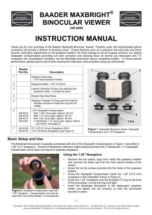 Baader Maxbright Binocular Viewer Instruction Manual