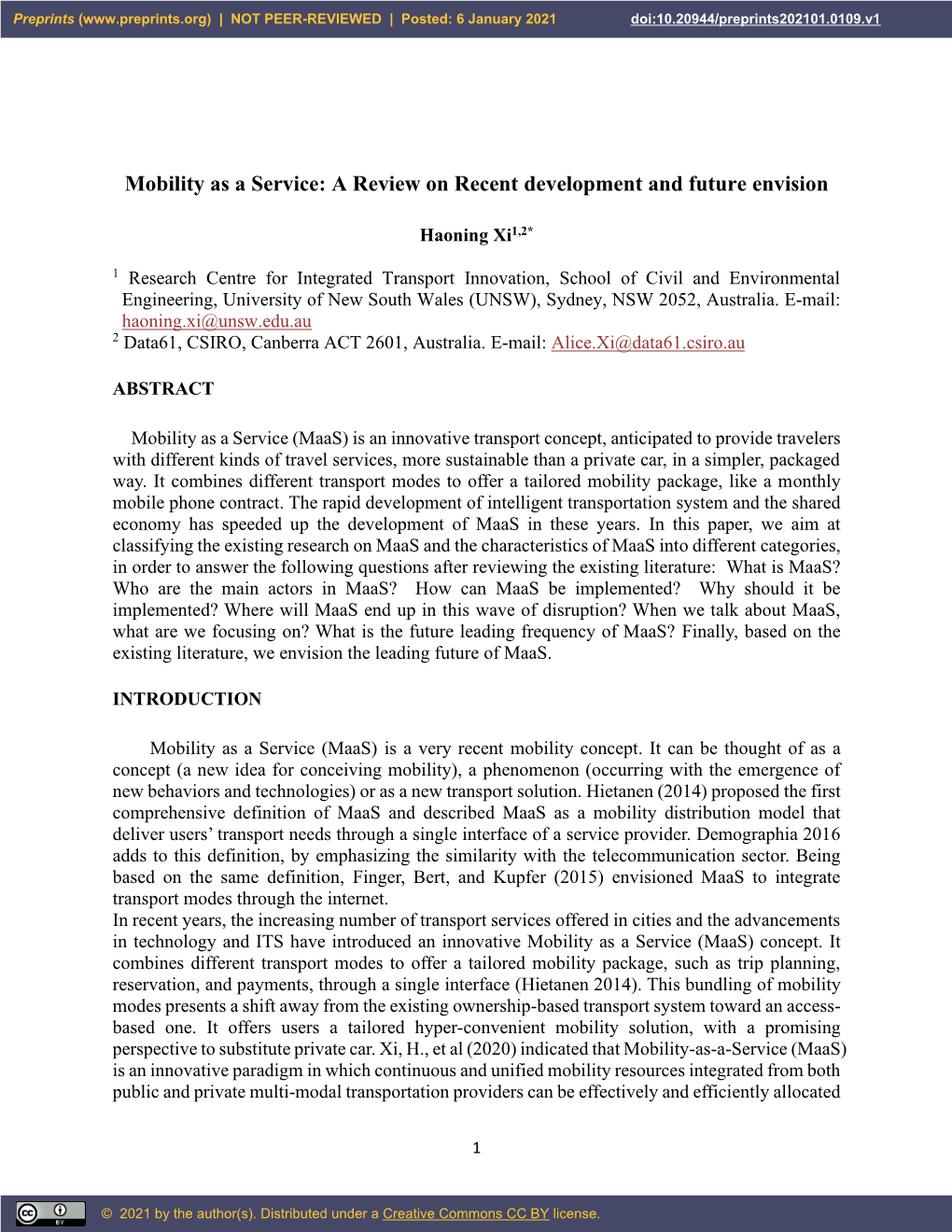 Mobility As a Service: a Review on Recent Development and Future Envision