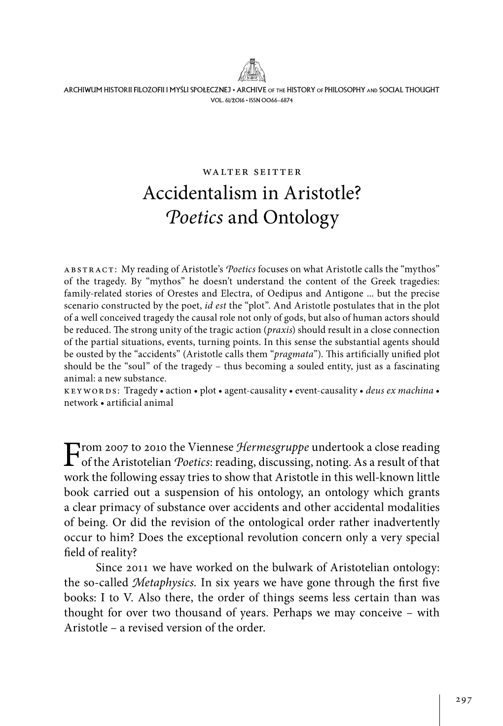 Accidentalism in Aristotle? Poetics and Ontology