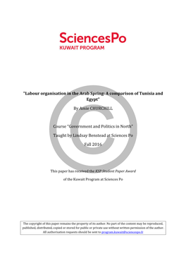 "Labour Organisation in the Arab Spring: a Comparison of Tunisia and Egypt" by Amie CHURCHILL