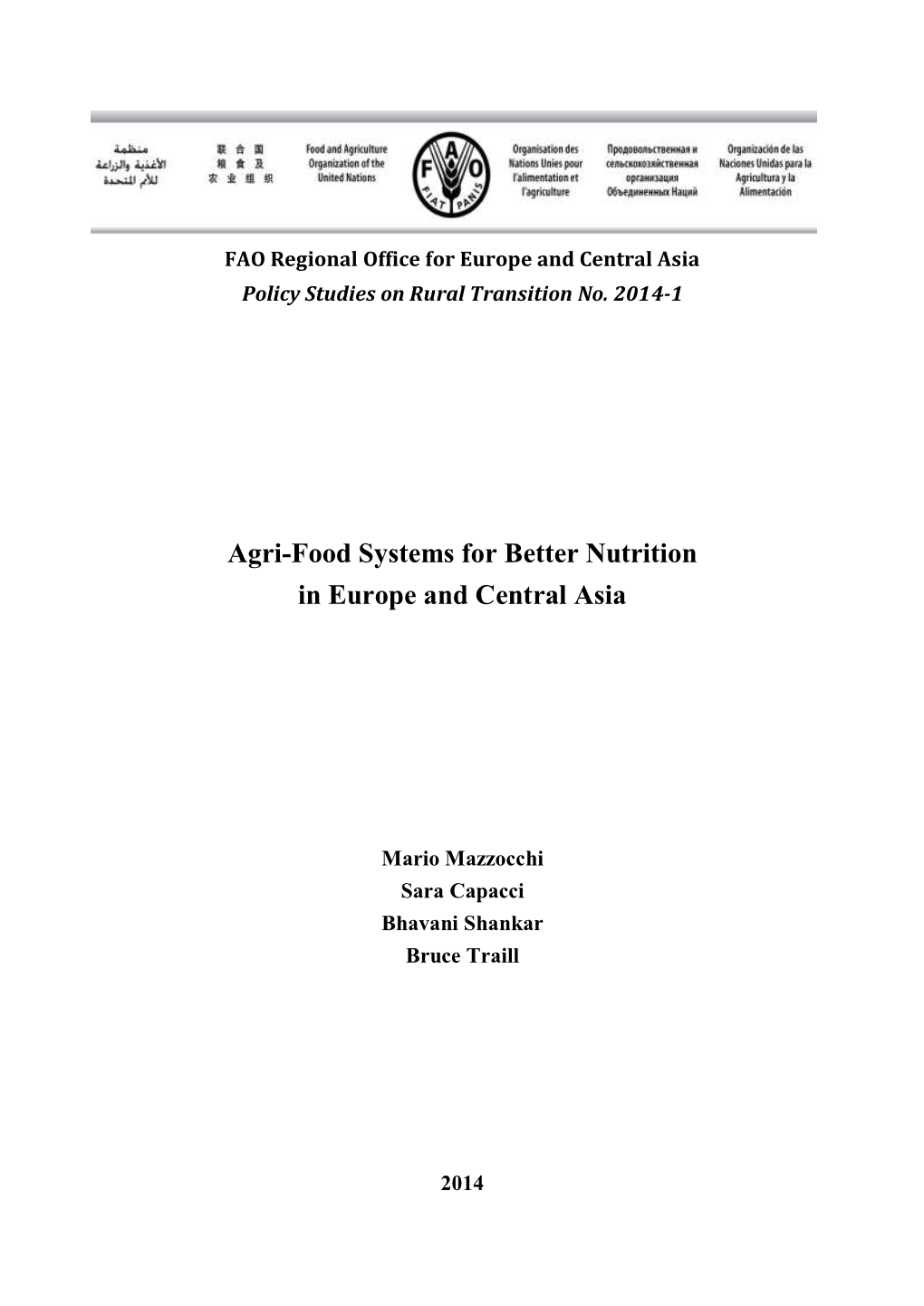 Agri-Food Systems for Better Nutrition in Europe and Central Asia