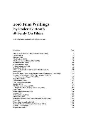 2016 Film Writings by Roderick Heath @ Ferdy on Films