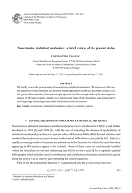 Nonextensive Statistical Mechanics: a Brief Review of Its Present Status