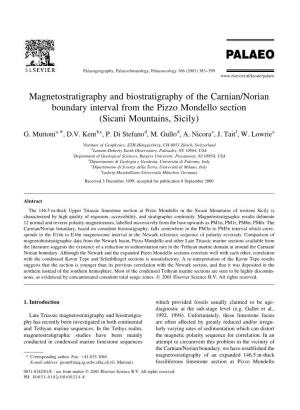 Magnetostratigraphy and Biostratigraphy of the Carnian/Norian Boundary Interval from the Pizzo Mondello Section (Sicani Mountains, Sicily)