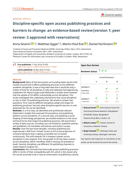 Discipline-Specific Open Access Publishing Practices and Barriers to Change: an Evidence-Based Review [Version 1; Peer Review: 3 Approved with Reservations]