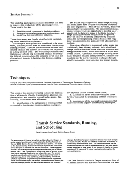 Techniques Transit Service Standards, Routing, and Scheduling
