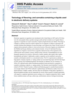 Toxicology of Flavoring- and Cannabis-Containing E-Liquids Used in Electronic Delivery Systems