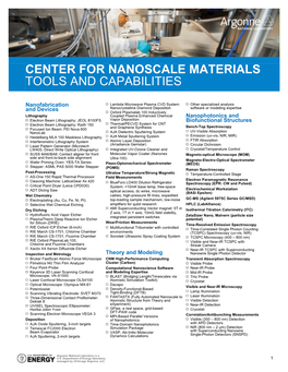Center for Nanoscale Materials Tools and Capabilities