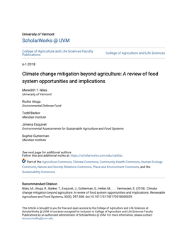 Climate Change Mitigation Beyond Agriculture: a Review of Food System Opportunities and Implications