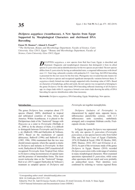 Dicliptera Aegyptiaca (Acanthaceae), a New Species from Egypt Supported by Morphological Characters and Rbcl-Based DNA Barcoding Eman M