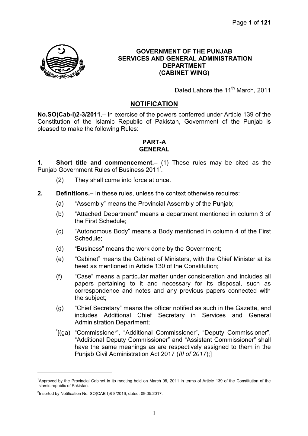 Punjab Government Rules of Business 20111