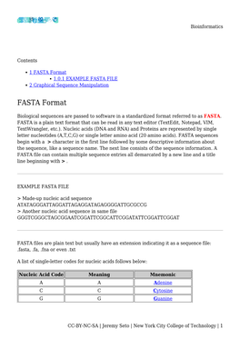 FASTA Format 1.0.1 EXAMPLE FASTA FILE 2 Graphical Sequence Manipulation