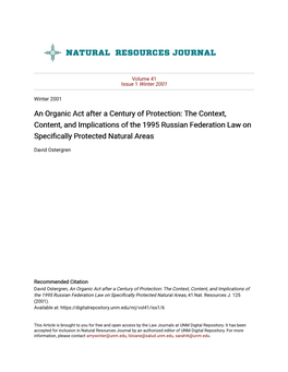 The Context, Content, and Implications of the 1995 Russian Federation Law on Specifically Protected Natural Areas