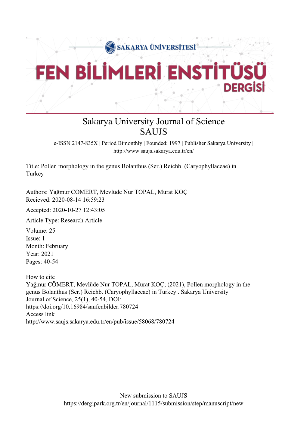 Pollen Morphology in the Genus Bolanthus (Ser.) Reichb