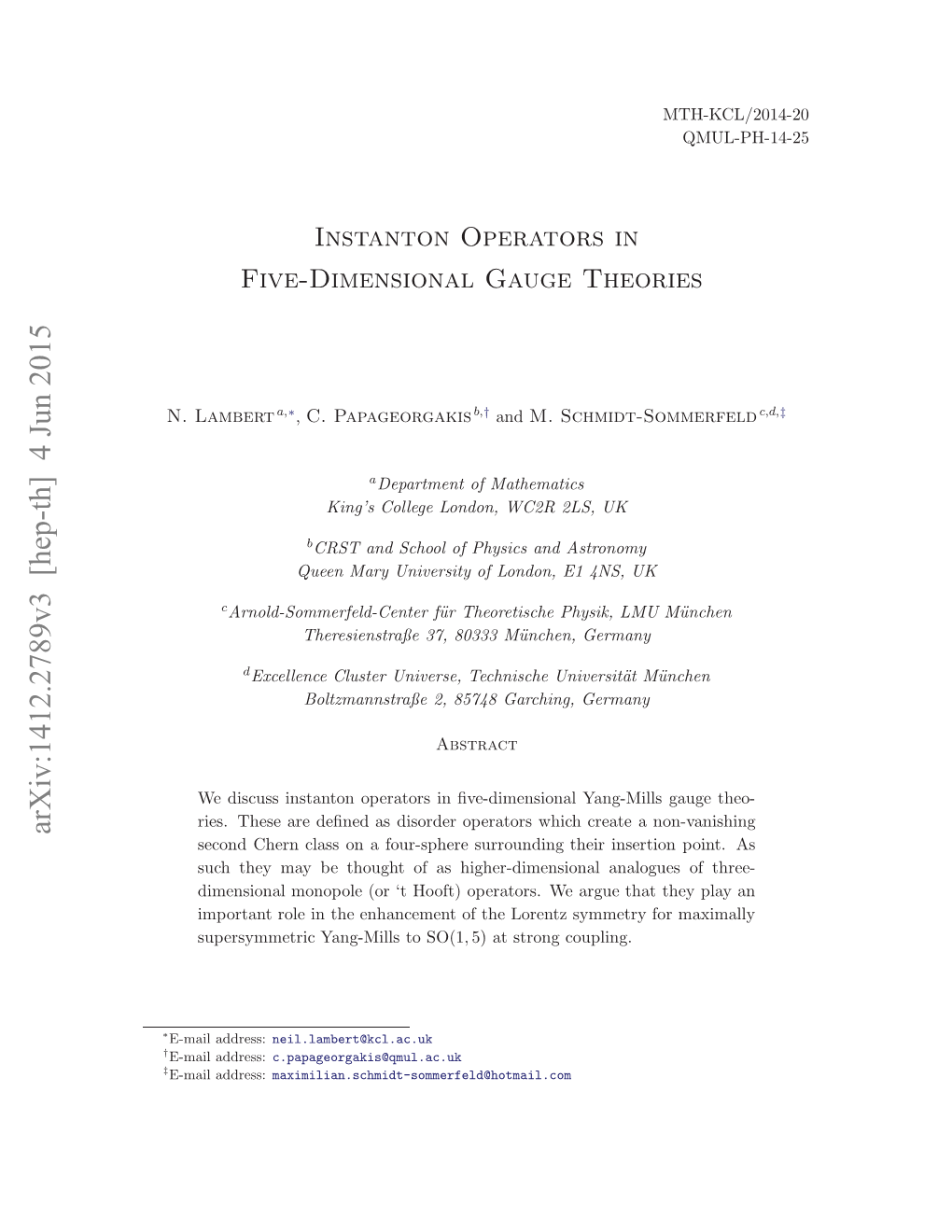 Instanton Operators in Five-Dimensional Gauge