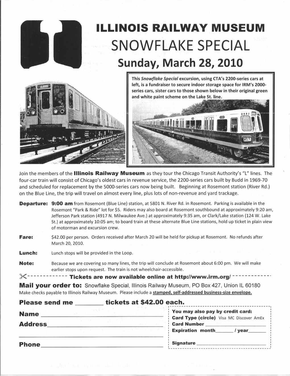 ILLINOIS RAILWAY MUSEUM SNOWFLAKE SPECIAL Sunday, March 28, 2010