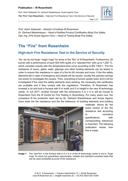 Fire” from Rosenheim – High-Tech Fire Resistance Test in the Service of Security Page 1 of 7