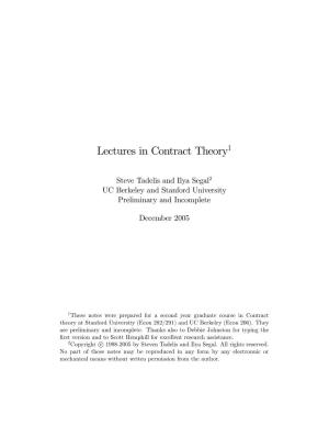 Lectures in Contract Theory1