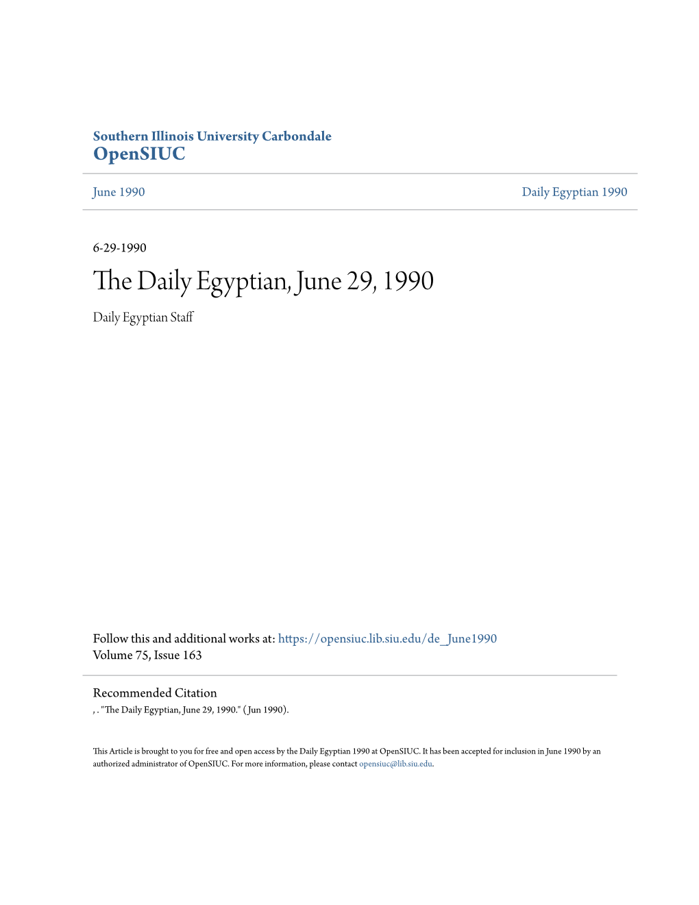 The Daily Egyptian, June 29, 1990