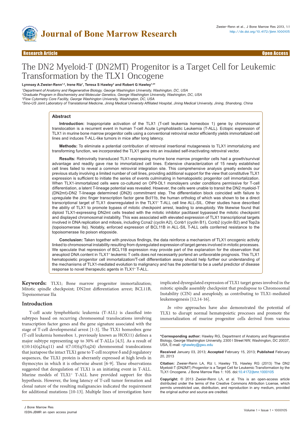 (DN2MT) Progenitor Is a Target Cell for Leukemic Transformation by The