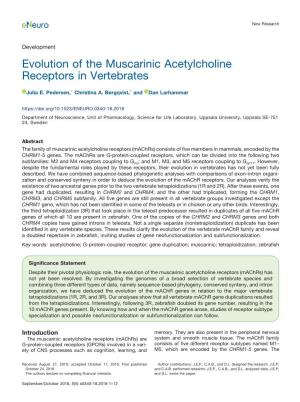 Evolution of the Muscarinic Acetylcholine Receptors in Vertebrates and Dan Larhammar ء,Christina A