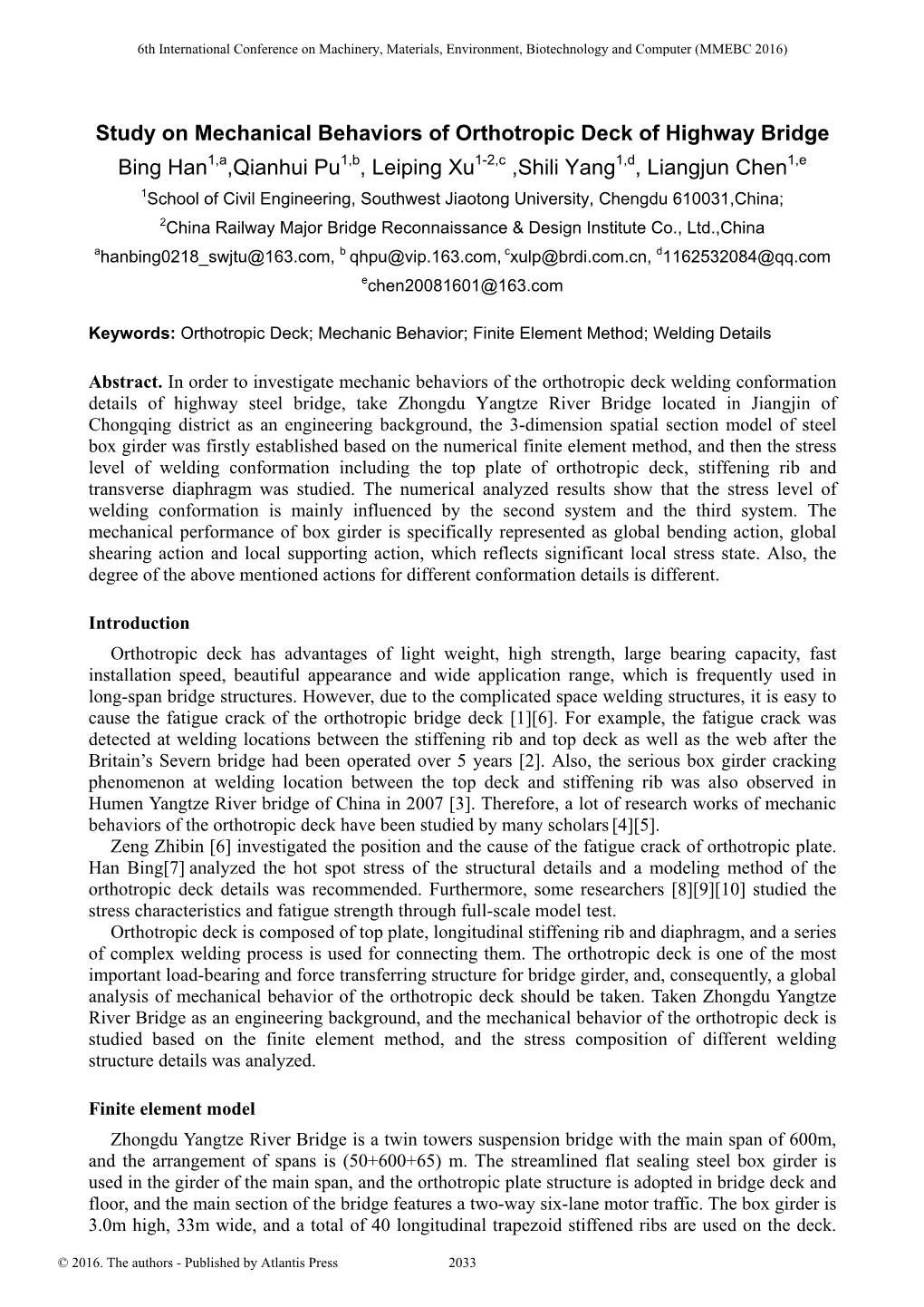 Study on Mechanical Behaviors of Orthotropic Deck of Highway Bridge