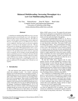 Balanced Multithreading: Increasing Throughput Via a Low Cost Multithreading Hierarchy