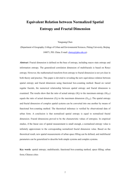 Equivalent Relation Between Normalized Spatial Entropy and Fractal Dimension