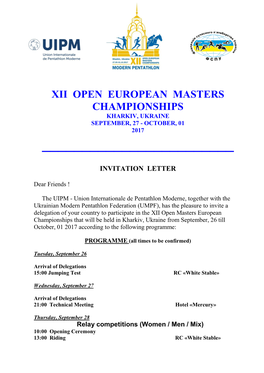 Xii Open European Masters Championships Kharkiv, Ukraine September, 27 - October, 01 2017