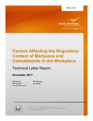 Factors Affecting the Regulatory Context of Marijuana and Cannabinoids in the Workplace Technical Letter Report