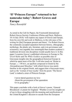 If “Princess Europa” Returned to Her Namesake Today’: Robert Graves and Europa1 Nancy Rosenfeld