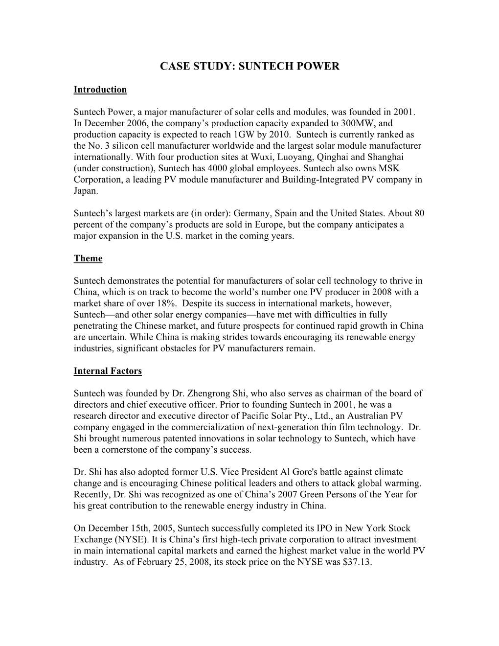 Company Case Study: Suntech Power Holdings Co