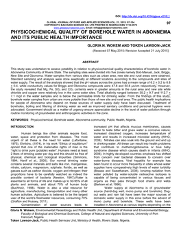 Physicochemical Quality of Borehole Water in Abonnema and Its Public Health Importance