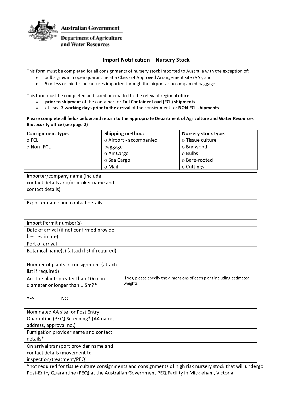 Import Notification Nursery Stock