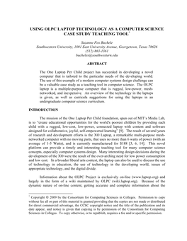 Using Olpc Laptop Technology As a Computer Science Case Study Teaching Tool*