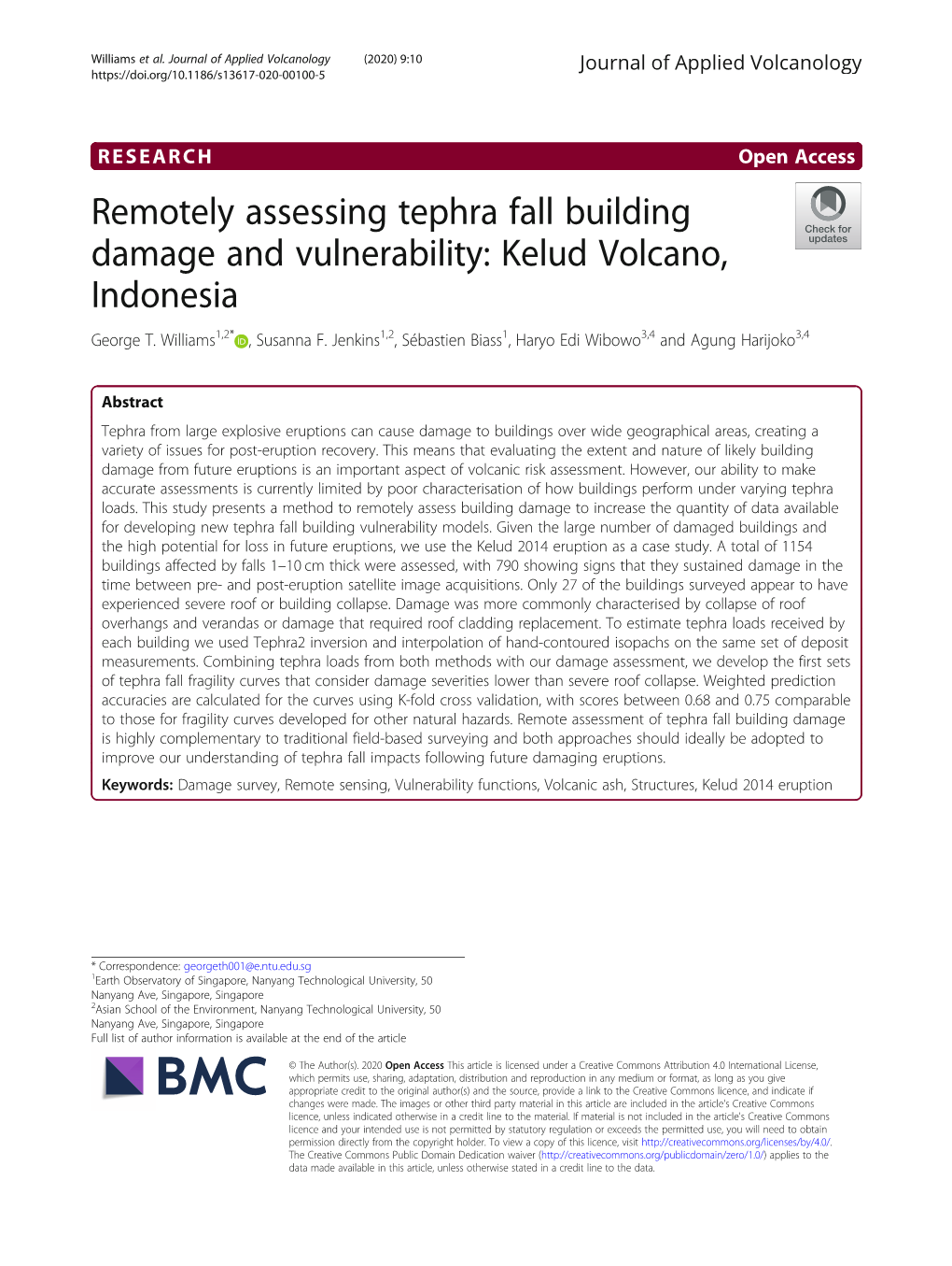 Remotely Assessing Tephra Fall Building Damage and Vulnerability: Kelud Volcano, Indonesia George T