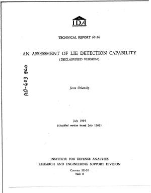 An Assessment of Lie Detection Capability (1964)