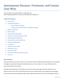 Autoimmune Diseases, Treatment, and Contact Lens Wear