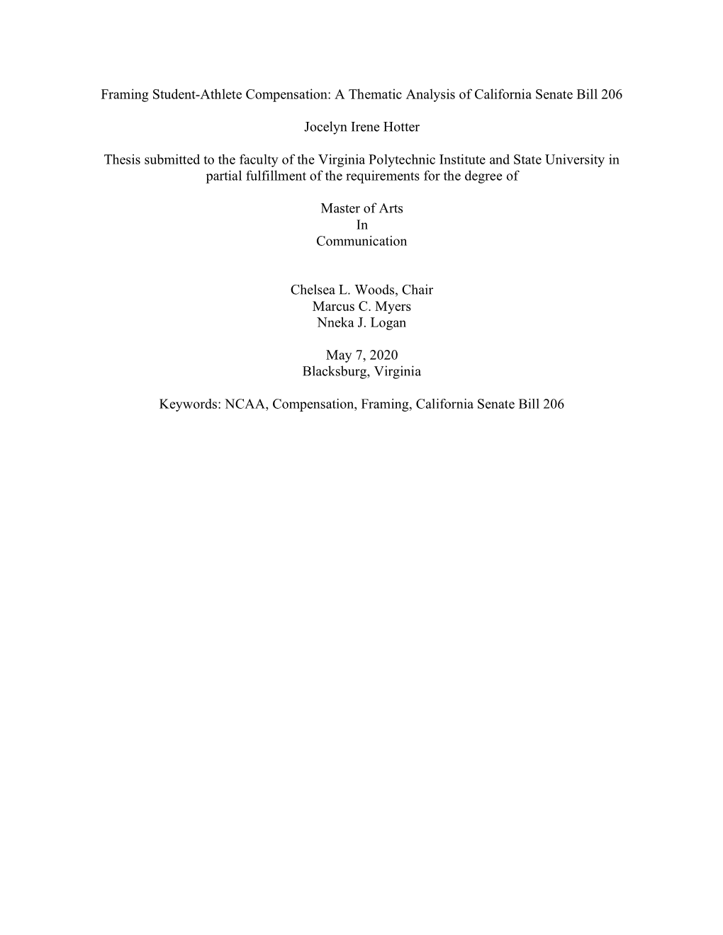 Framing Student-Athlete Compensation: a Thematic Analysis of California Senate Bill 206