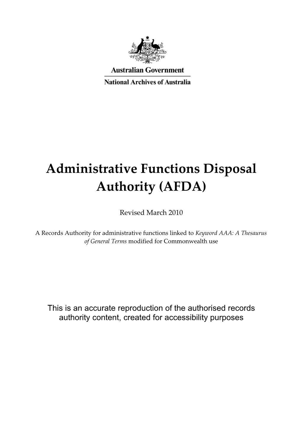 Administrative Functions Disposal Authority (AFDA)