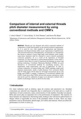 Comparison of Internal and External Threads Pitch Diameter Measurement by Using Conventional Methods and CMM’S