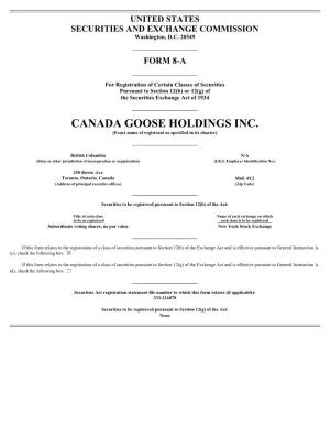 CANADA GOOSE HOLDINGS INC. (Exact Name of Registrant As Specified in Its Charter)