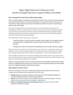 Higher Digital Statement in Response to the Murder of George Floyd and in Support of Black Lives Matter