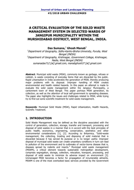 A Critical Evaluation of the Solid Waste Management System in Selected Wards of Jangipur Municipality Within the Murshidabad District, West Bengal, India