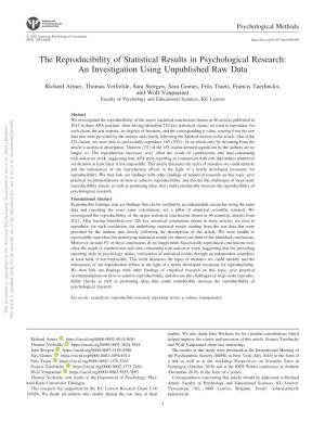 The Reproducibility of Statistical Results in Psychological Research: an Investigation Using Unpublished Raw Data